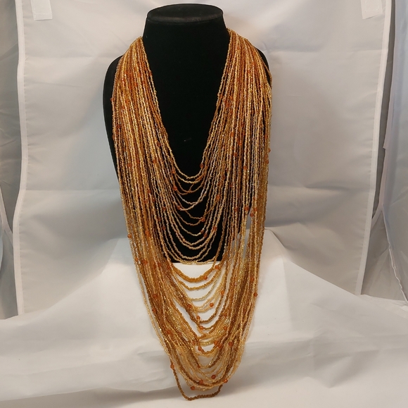 Vtg 32" long 40 strands beaded bib necklace - Picture 5 of 14